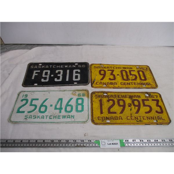1967(2), 1968, 1960 Sask License Plates
