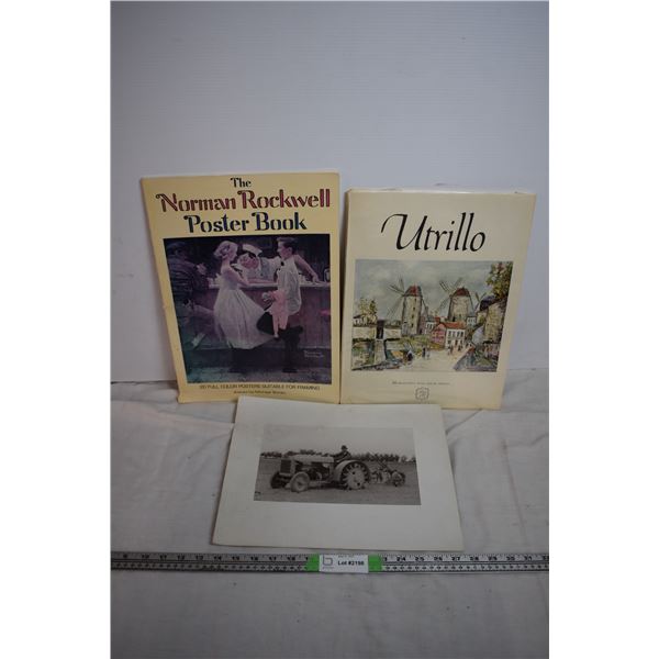 Vintage Farm Tractor Print + Utrillo Print Book + Normal Rockwell Book