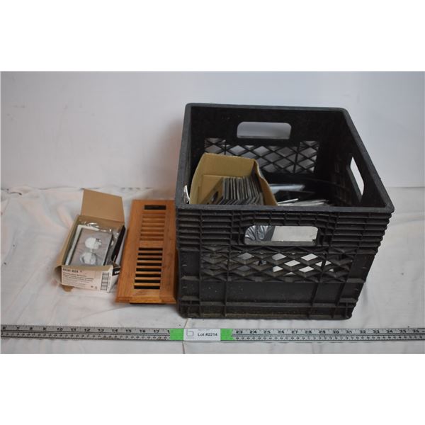 Crate with Steel wall socket + light switch covers