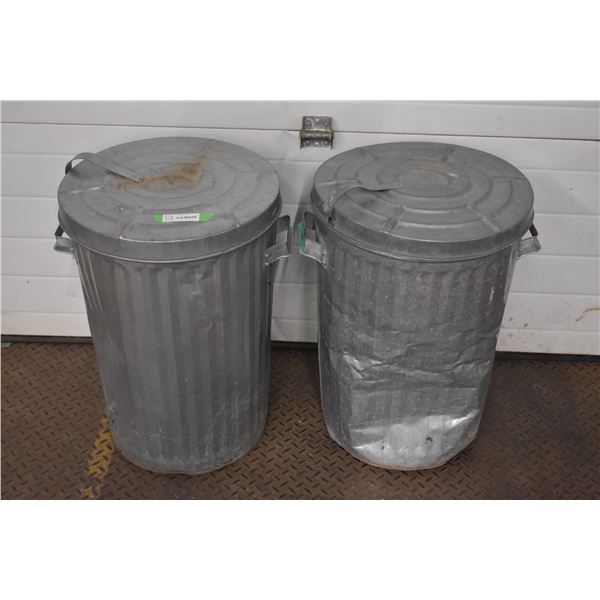 2 galvanized garbage cans