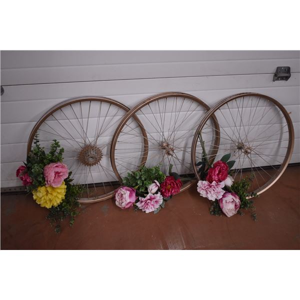 3 bike rim garden ornaments