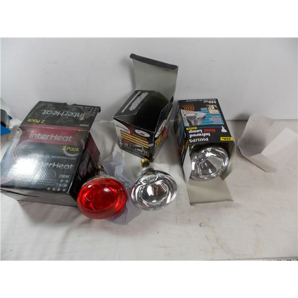 3 heat lamp bulbs - 250W 1 red 2 clear