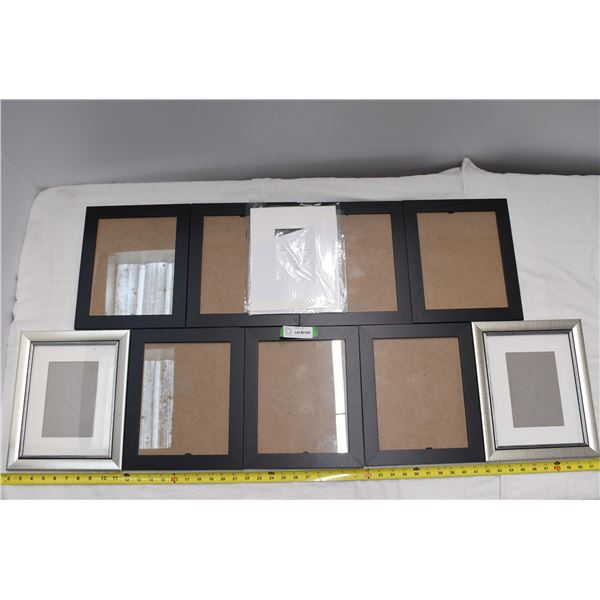 7 Black picture frames, 2 silver picture frames, 2 paper frames.