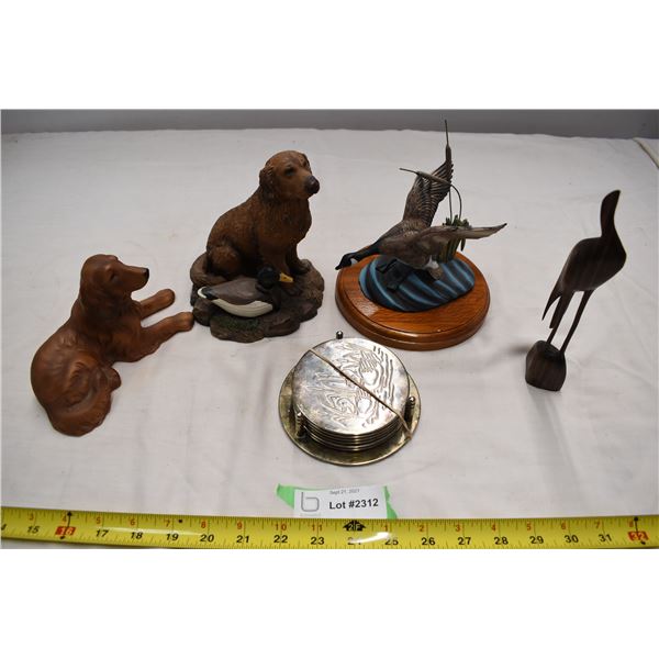 Assorted animal scupltures- Dogs, birds and coasters