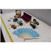 Image 2 : Jewellery boxes, wooden shoes, personal fan, misc. items