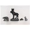 Image 2 : Metal moose bookend, 3 soapstone animals.