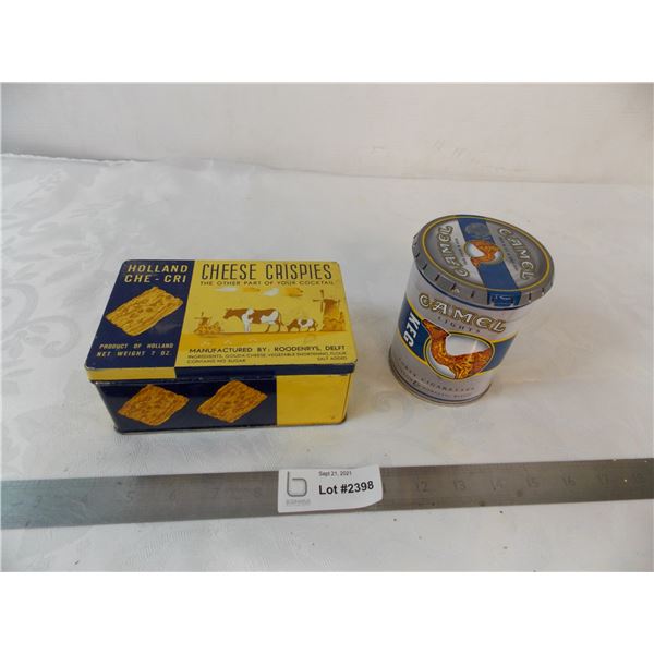 Holland Che-cri Cheese Crispies square tin + Camel Keg Tobacco Tin