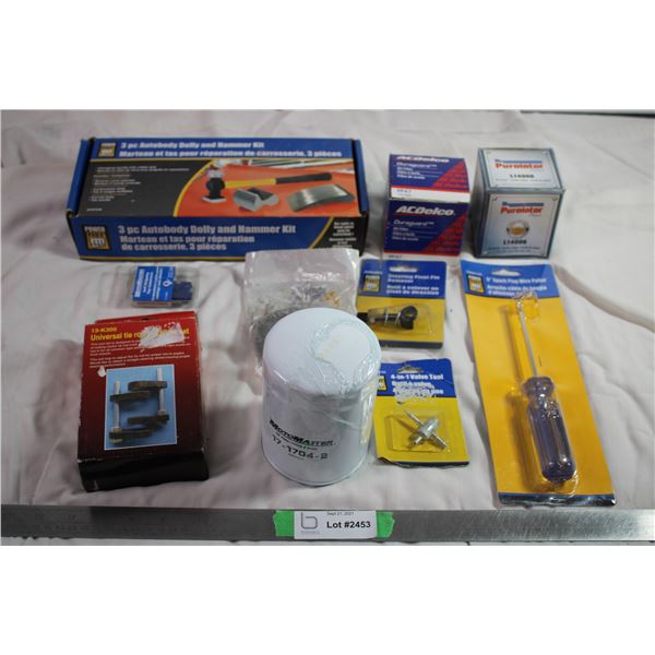 3 pc Autoboty dolly and hammer kit + vehicle filters + tap connectors + spark plug wire puller + oth