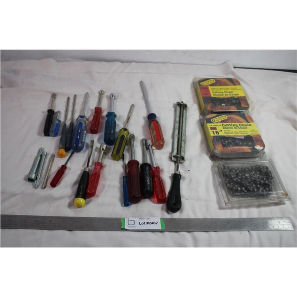 D60 16" chain saw cutting blades + assorted screw drivers