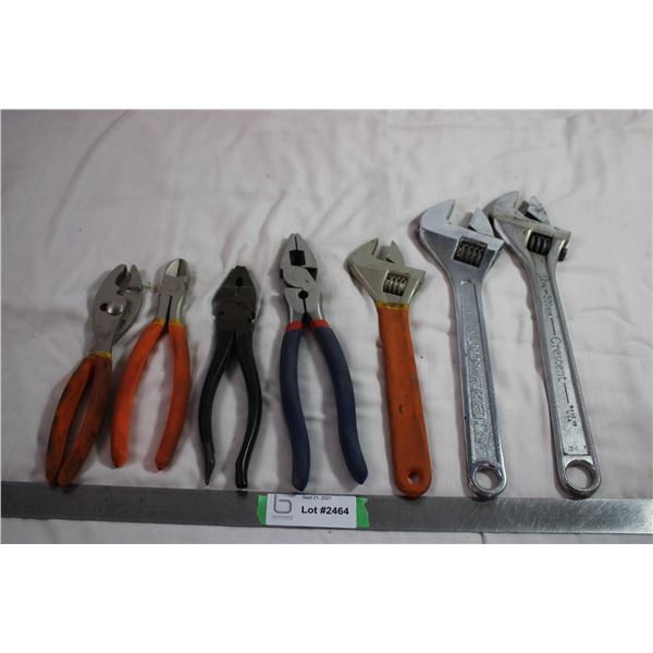 crescent wrenches + pliers + wire cutters