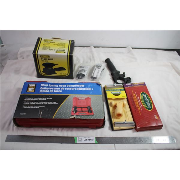 Trademaster 1/4 sheet sander + strut spring hook compressor + other misc tools