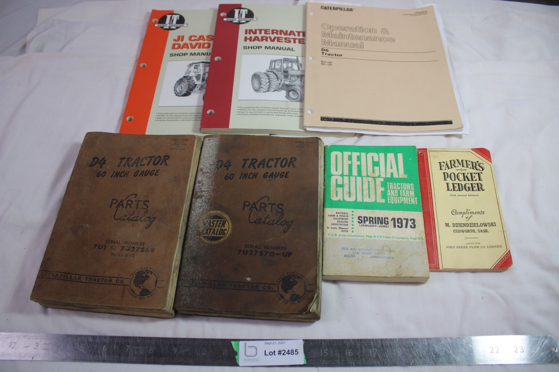 D4 Tractor parts catalog + IH Shop manual, farmer pocket ledger, 1973