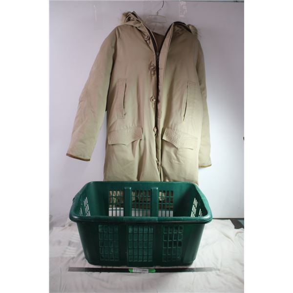 Large coat with laundry basket