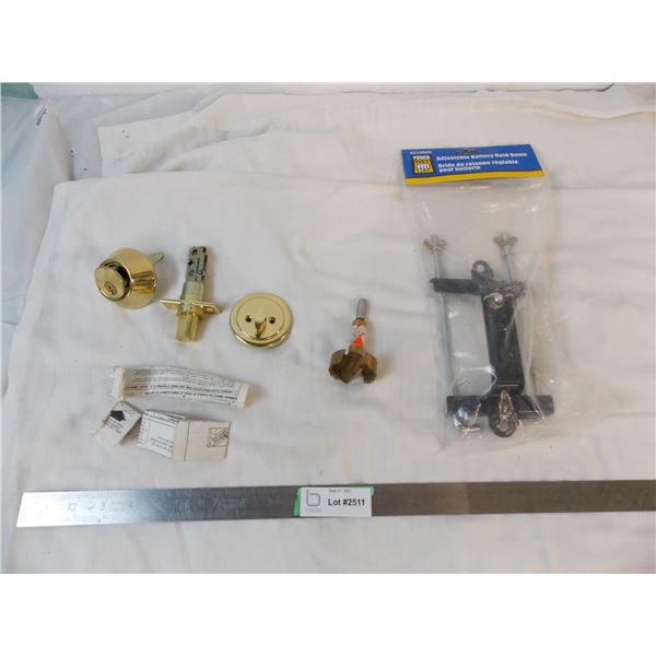 Deadbolt Lock (missing key) with Drill Bit + Battery Hold Down