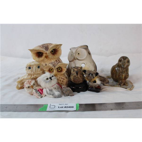 Small Owl ornaments - two are stone carved