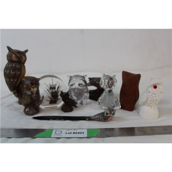 Owl Ornaments, one stone, some glass + wood