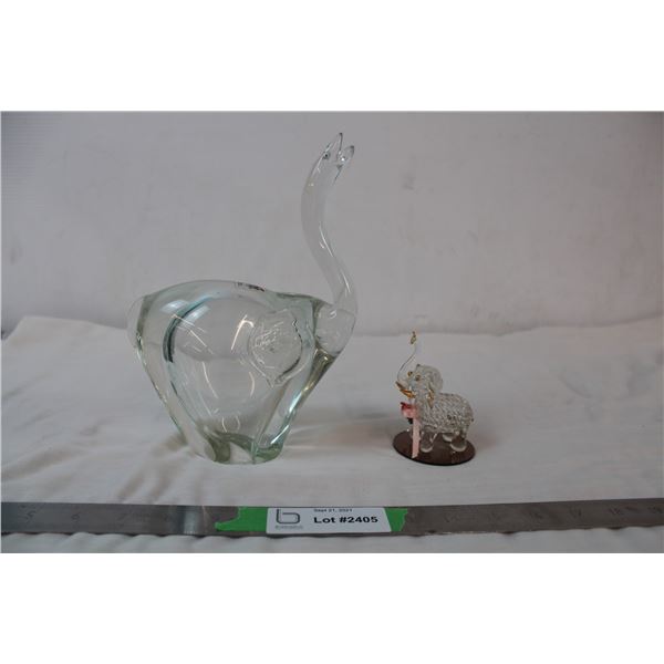 Miniature blown glass elephant and heavy glass paperweight