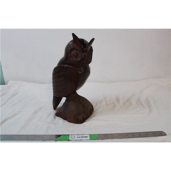 Heavy solid iron wood Owl carving - 13" tall