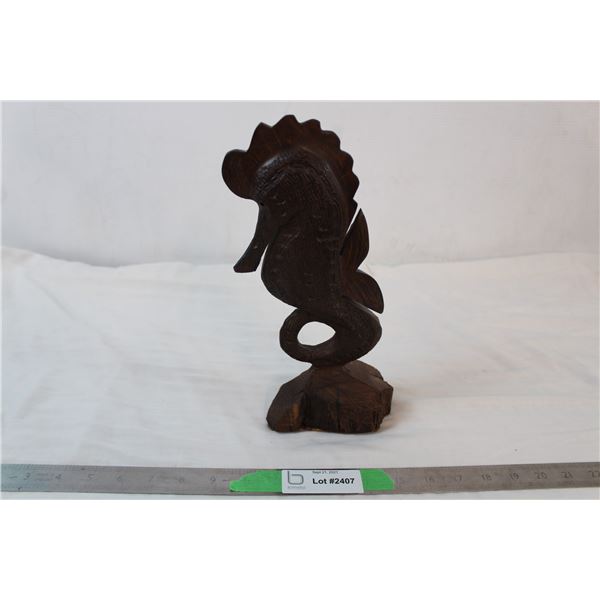 Iron wood carved seahorse ornament - 11" tall