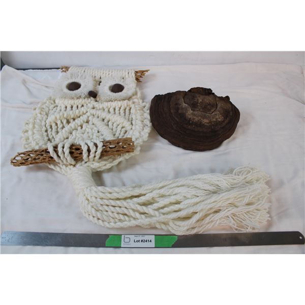 Artists Conk Painted Fungus + Macrame Hanging Owl