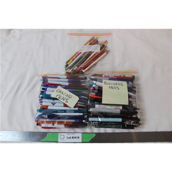 Pen + Pencil Lot - casino pens, misc travel pens