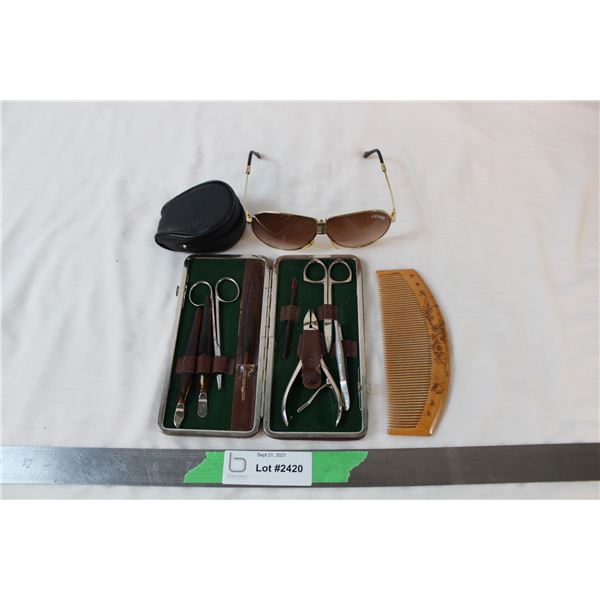 West Germany grooming set + vintage comb + ferrari glasses