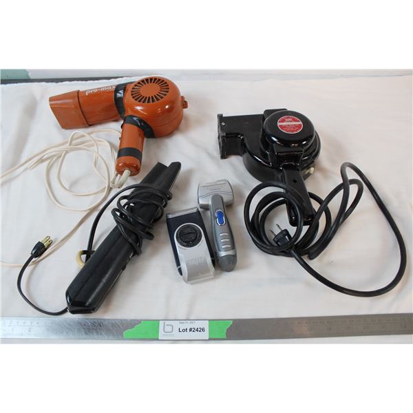 Antique Wahl hair dryer, Gillette dryer, grooming comb, two vintage shavers