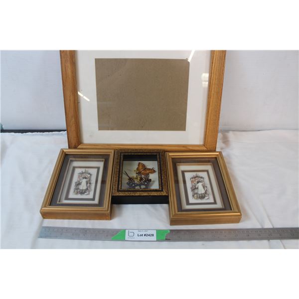 Framed butterflies + 2 paper 3D pictures with large open frame