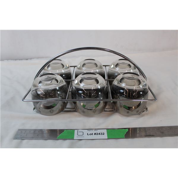6 cup set of vintage drinking glasses with holder tray