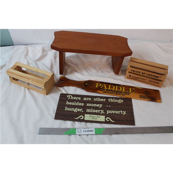 Wooden shelf, containers and  household items