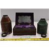 Image 1 : Jewellery box & 2 vintage metal canteen