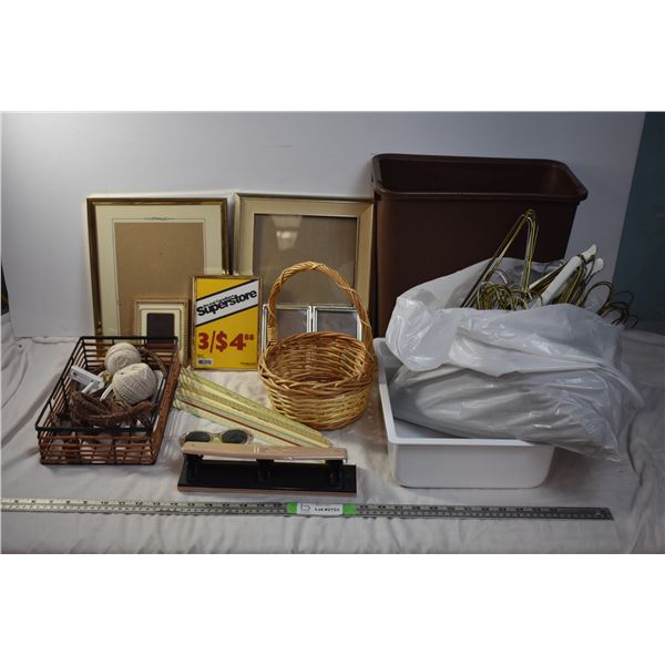 Household items, coathangers + picture frames