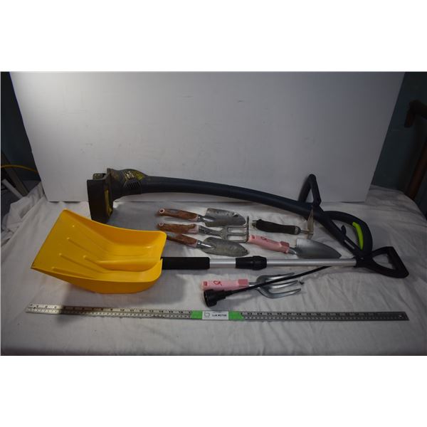 weed wacker, garden tools, extendable snow shovel
