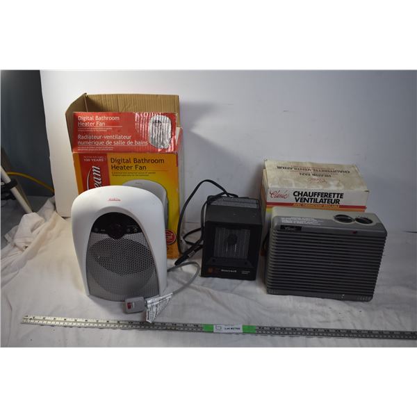 3 electric heaters, one has rattle inside, one fan doesn't spin - Sunbeam one works good
