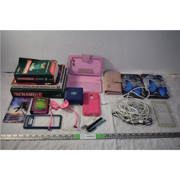 Books, Tablet Keyboard, Cords and Misc