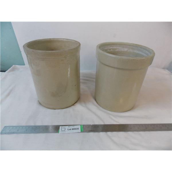 2X The Money - Pair of unbranded crocks - 7.5" diamter 9" tall