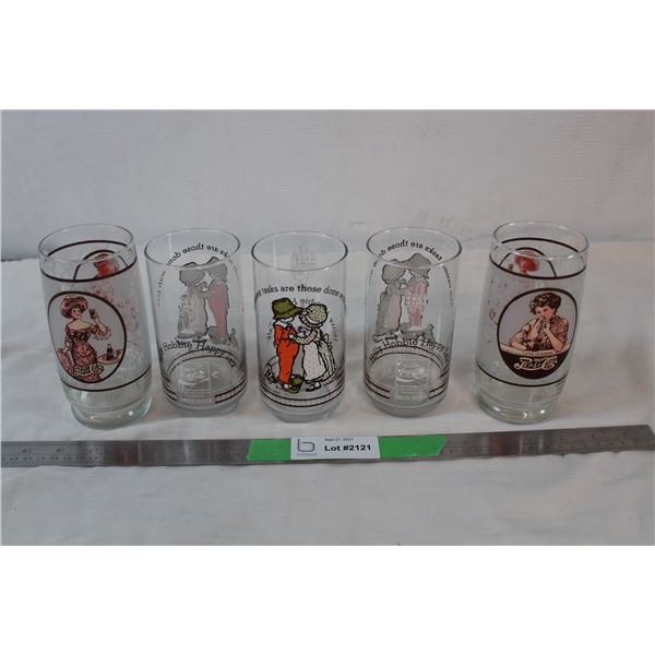 Vintage (3) Holly Hobbie Coca-Cola Cups + (2) Pepsi Cola drinking glasses