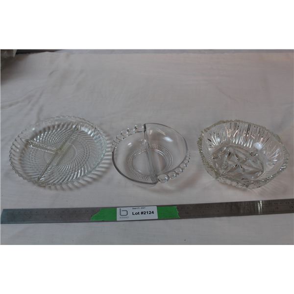 Divided dishes + cut glass candy dish