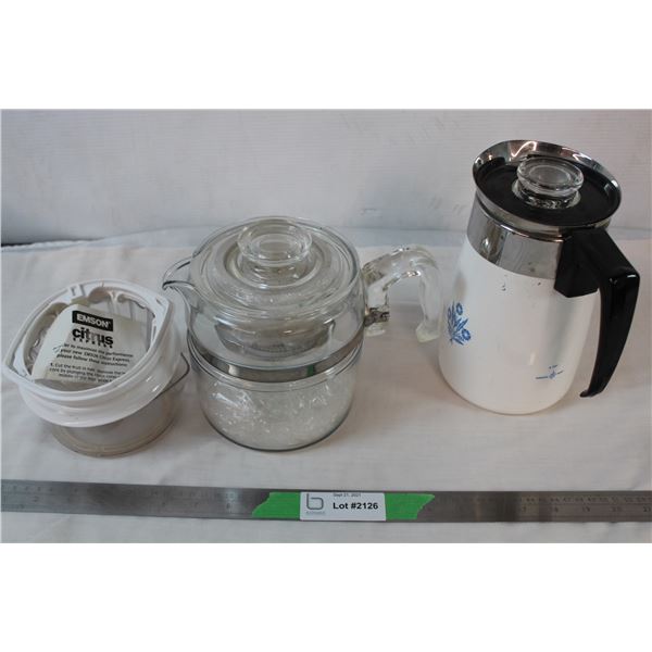 Vintage Pyrex coffee pot + Corning Ware Coffee Pot and juicer