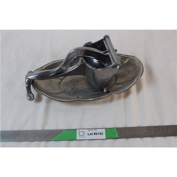 Vintage Alluminum Kitchen Juicer press with Tray