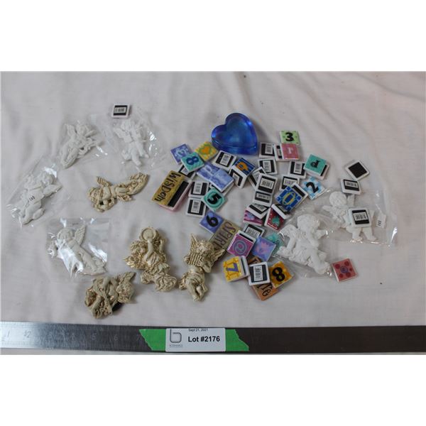 Small Cherub ornaments with many square Fridge magents