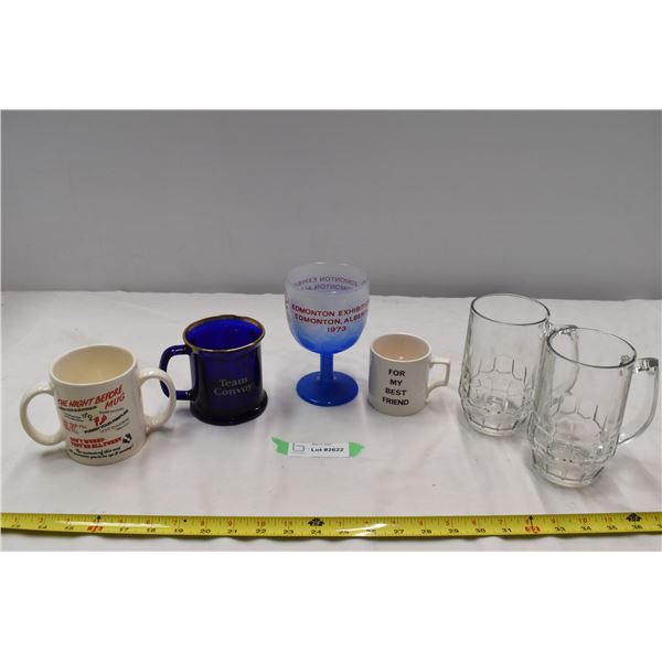 Novelty mugs, Edmonton fair chalice, 2 clear mugs