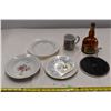 Image 1 : Empty Grand Marnier bottle, misc plates, Avon mug.