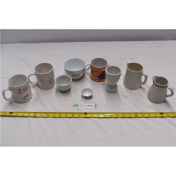 Misc. White mugs & cream pitchers