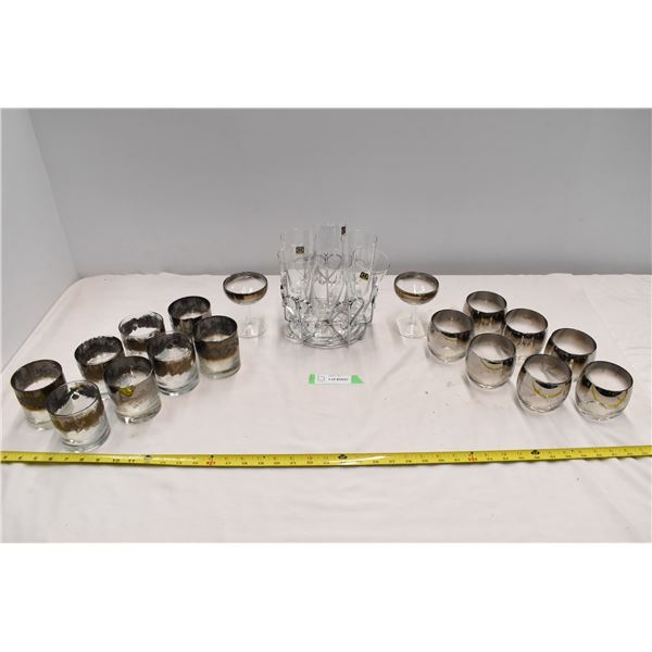 Champagne glasses with tray, smoky cups - multiple sizes