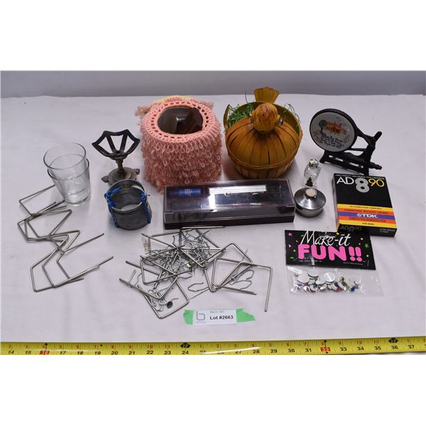 Misc. box with razers, 8-track.