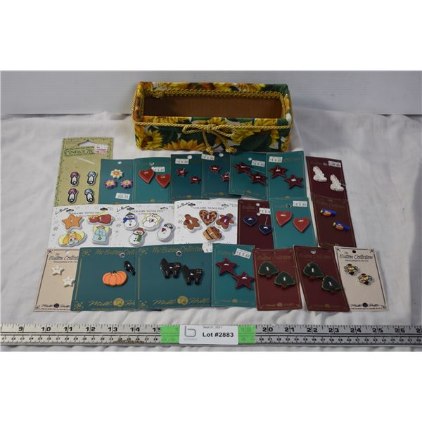 Lot of Misc Buttons and Sunflower Box