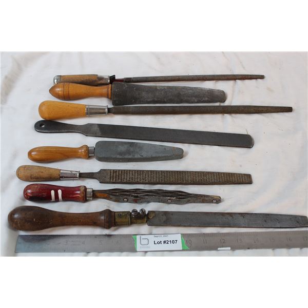 Various vintage files + stone sharpeners