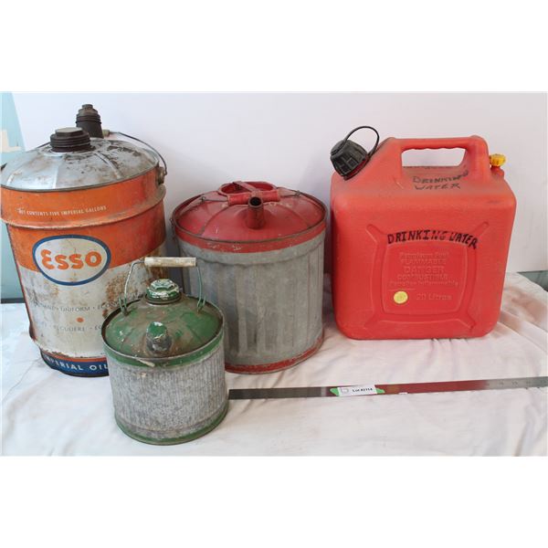 3 metal gas cans + 1 plastic gas can