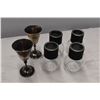 Image 2 : Serving tray w/ metal and glasses cups, glass jar